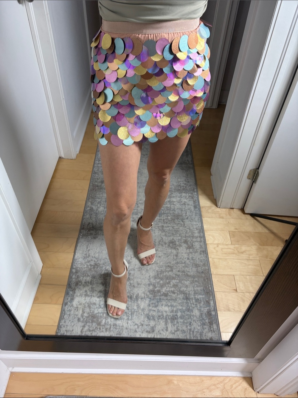 Pinko Multicolor Pastel Sequin Disk Mini Skirt